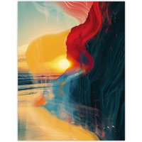 Artery8 Wall Art Print Coastal Sunrise Cliffside Beach Abstract Design Poster | Size: W12" x H16"