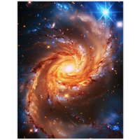 Artery8 Wall Art Print Spiral Galaxy Dust Cloud Stars Space Universe Poster in Blue | Size: W18" x H24"