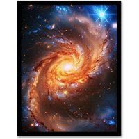 Artery8 Wall Art Print Spiral Galaxy Dust Cloud Stars Space Universe Art Framed Poster in Black | Size: W12" x H16"
