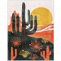 Artery8 Wall Art Print Desert Cactus Sunset Simple Bobo Cacti Landscape Poster in Orange | Size: W18" x H24"