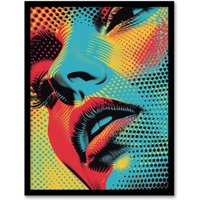 Artery8 Wall Art Print Woman Face Close Up Polka Dot Pop Art Portrait Art Framed Poster in Black | Size: A4