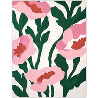 Artery8 Wall Art Print Abstract Flower Blooms Pink Green Bright Painting Poster | Size: W12" x H16"