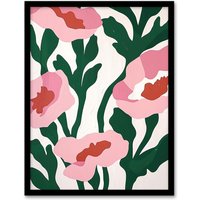 Artery8 Wall Art Print Abstract Flower Blooms Pink Green Bright Painting Art Framed Poster in Black | Size: W12" x H16"
