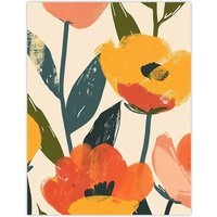 Artery8 Wall Art Print Simple Spring Flower Blooms Bright Painting Poster in Yellow | Size: W12" x H16"