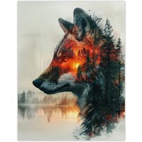 Artery8 Wall Art Print Wolf Forest Sunset Nature Animal Lover Design Poster in Grey | Size: W18" x H24"