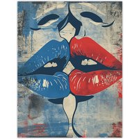 Artery8 Wall Art Print Pop Art Kiss Cartoon Pride LGBT Red Blue Love Poster | Size: W18" x H24"