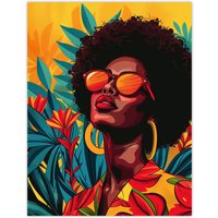 Artery8 Wall Art Print Caribbean Woman Shades Pop Art Sunny Day Painting Poster in Orange | Size: W12" x H16"