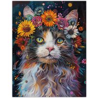 Artery8 Wall Art Print Mystic Psychedelic Hippy Cat Flower Crown Abstract Poster | Size: W18" x H24"