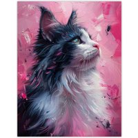 Artery8 Wall Art Print Maine Coon Cat in Hot Pink Painting Animal Lover Poster | Size: W12" x H16"