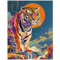 Artery8 Wall Art Print Japanese Tiger in Sun Abstract Colourful Classic Poster | Size: W18" x H24"