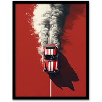 Artery8 Wall Art Print Red Luxury Car Fumes Speed Petrolhead Bold Man Cave Dad Art Framed Poster in Black | Size: A4