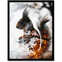 Artery8 Wall Art Print Squirrel Lover Autumn Photo Woodland Animal Art Framed Poster in Black | Size: W12" x H16"