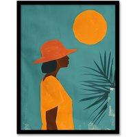 Artery8 Wall Art Print Noon Morocco Africa Sun Simple Bold Painting Art Framed Poster in Black | Size: A4