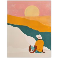 Artery8 Wall Art Print Watching the Sunset Block Beach Relax Boho Poster | Size: W12" x H16"