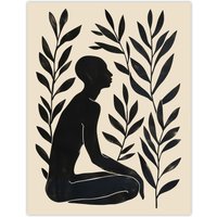 Artery8 Wall Art Print Peace in the Leaves Meditation Minimal Yoga Zen Poster in Black | Size: W12" x H16"