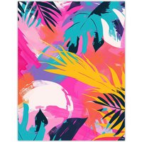 Artery8 Wall Art Print Abstract Bright & Bold Leaves Tropical Painting Poster | Size: W12" x H16"