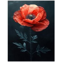 Artery8 Wall Art Print Realistic Red Poppy Painting Dramatic & Bold Poster | Size: W18" x H24"