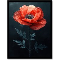 Artery8 Wall Art Print Realistic Red Poppy Painting Dramatic & Bold Art Framed Poster in Black | Size: W12" x H16"