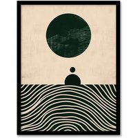 Artery8 Wall Art Print Tranquil Green Sea Abstract Calm Bauhaus Design Art Framed Poster in Black | Size: W12" x H16"