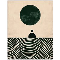 Artery8 Wall Art Print Tranquil Green Sea Abstract Calm Bauhaus Design Poster in Beige | Size: W12" x H16"