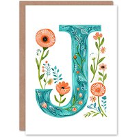 Artery8 Women's Greeting Card Letter J in Watercolour Wildflowers Poppy Abstract Floral Alphabet Florist For Her Birthday Mum Wife Woman Friend