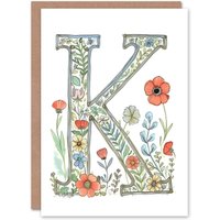 Artery8 Women's Greeting Card Letter K Watercolour Wildflowers Delicate Nature Floral Alphabet Florist For Her Birthday Mum Wife Woman Friend