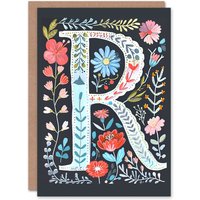 Artery8 Women's Greeting Card Letter R in Bright Watercolour Flowers Cute Floral Alphabet Florist For Her Birthday Mum Wife Woman Friend