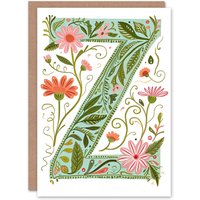 Artery8 Women's Greeting Card Letter Z in Bright Watercolour Pretty Wildflowers Floral Alphabet Florist For Her Birthday Mum Wife Woman Friend