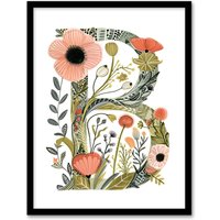 Artery8 Women's Wall Art Print Letter B in Wildflowers Watercolour Poppies Floral Word Art Framed | Size: A4