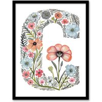 Artery8 Women's Wall Art Print Letter C in Flowers Watercolour Poppy Nature Floral Word Art Framed | Size: W12" x H16"