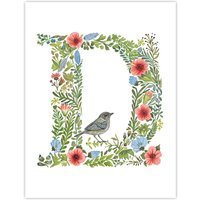 Artery8 Women's Wall Art Print Letter D in Flowers with Bird Garden Watercolour Floral Word Art For Her Poster | Size: W24" x H32"