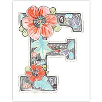 Artery8 Women's Wall Art Print Letter F with Flowers Simple Pencil Watercolour Floral Word Art For Her Poster | Size: W24" x H32"