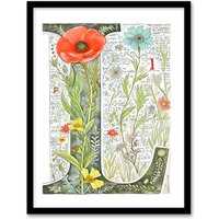 Artery8 Women's Wall Art Print Letter L in Watercolour Flowers Botanical Book Floral Word Art Framed | Size: W12" x H16"