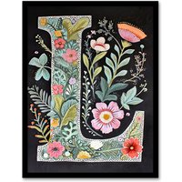 Artery8 Women's Wall Art Print Letter L Watercolour Wildflowers Colourful Nature Floral Word Art Framed | Size: A4