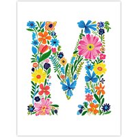 Artery8 Women's Wall Art Print Letter M in Bright Colourful Flowers Spring Garden Floral Word Art For Her Poster | Size: W24" x H32"