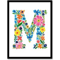 Artery8 Women's Wall Art Print Letter M in Bright Colourful Flowers Spring Garden Floral Word Art Framed Poster | Size: A4