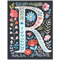 Artery8 Women's Wall Art Print Letter R in Bright Watercolour Flowers Cute Floral Word Art For Her Poster | Size: W24" x H32"