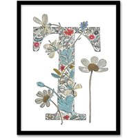 Artery8 Women's Wall Art Print Letter T in Wildflowers Flowers Pretty Cute Floral Word Art Framed | Size: A4