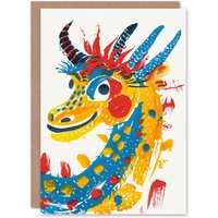 Artery8 Birthday Card Chinese Dragon Simple Painting Bright For Child Kids Son Daughter Greeting Card