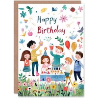 Artery8 Birthday Card Kids Party Cake Balloons Flowers Cartoon Cute For Child Kids Son Daughter Greeting Card