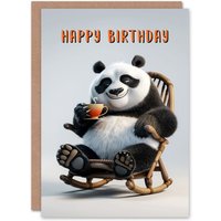 Artery8 Birthday Card Panda Bear Rocking Chair Tea Cute Cartoon For Child Kids Son Daughter Greeting Card in Grey