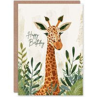 Artery8 Birthday Card Giraffe Head Safari Jungle Design For Child Kids Son Daughter Greeting Card in Mustard