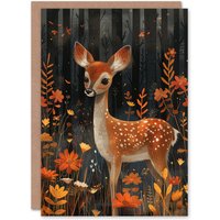 Artery8 Birthday Card Deer in Autumn Forest Cute Fawn For Child Kids Son Daughter Greeting Card in Brown