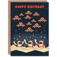 Artery8 Birthday Card Spaceships Astronaut Space Video Game Style For Child Kids Son Daughter Greeting Card in Navy
