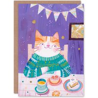 Artery8 Birthday Card Cute Ginger Tabby Cat Lover Cake Party For Child Kids Son Daughter Greeting Card in Purple