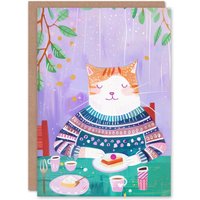 Artery8 Birthday Card Ginger Tabby Cat Lover Cafe Cake Cute For Child Kids Son Daughter Greeting Card in Purple