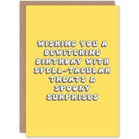 Artery8 Women's Birthday Card Halloween Witchy Pun Wishes Fun Funny Joke Humour Greeting Card in Yellow