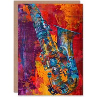 Artery8 Acid Jazz Music Saxophone Abstract Painting Greeting Card Birthday