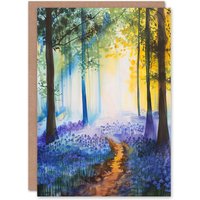 Artery8 Bluebell Woods Misty Forest Morning Watercolour Greeting Card Birthday