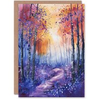 Artery8 Bluebell Woods Abstract Violet Forest Sunrise Greeting Card Birthday in Purple